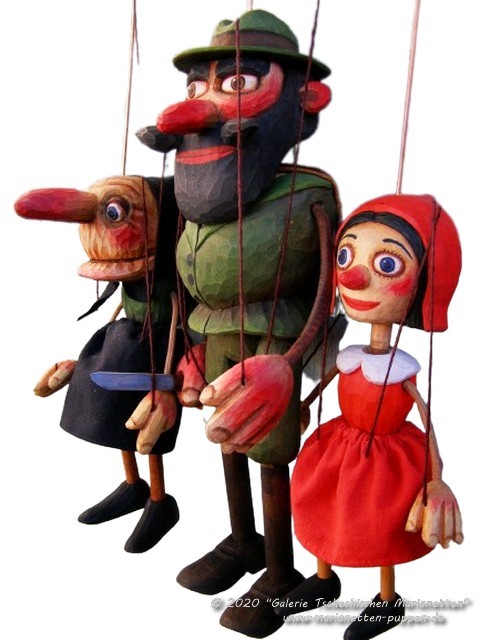 Set Red riding hood wood marionettes