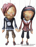 Imp and she-devil wood marionettes